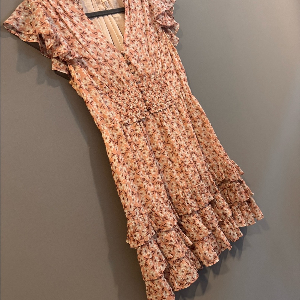 Rebecca Taylor light pink floral summer dress w silver thread. - Picture 3 of 5